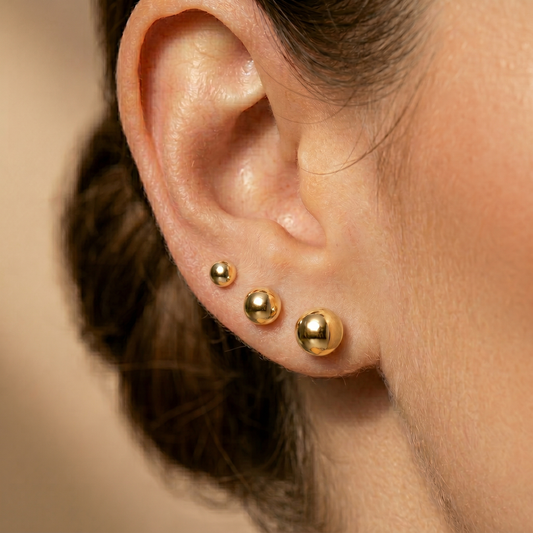 10K Gold Ball Stud Earrings, Textured or Plain, Minimalist Jewelry