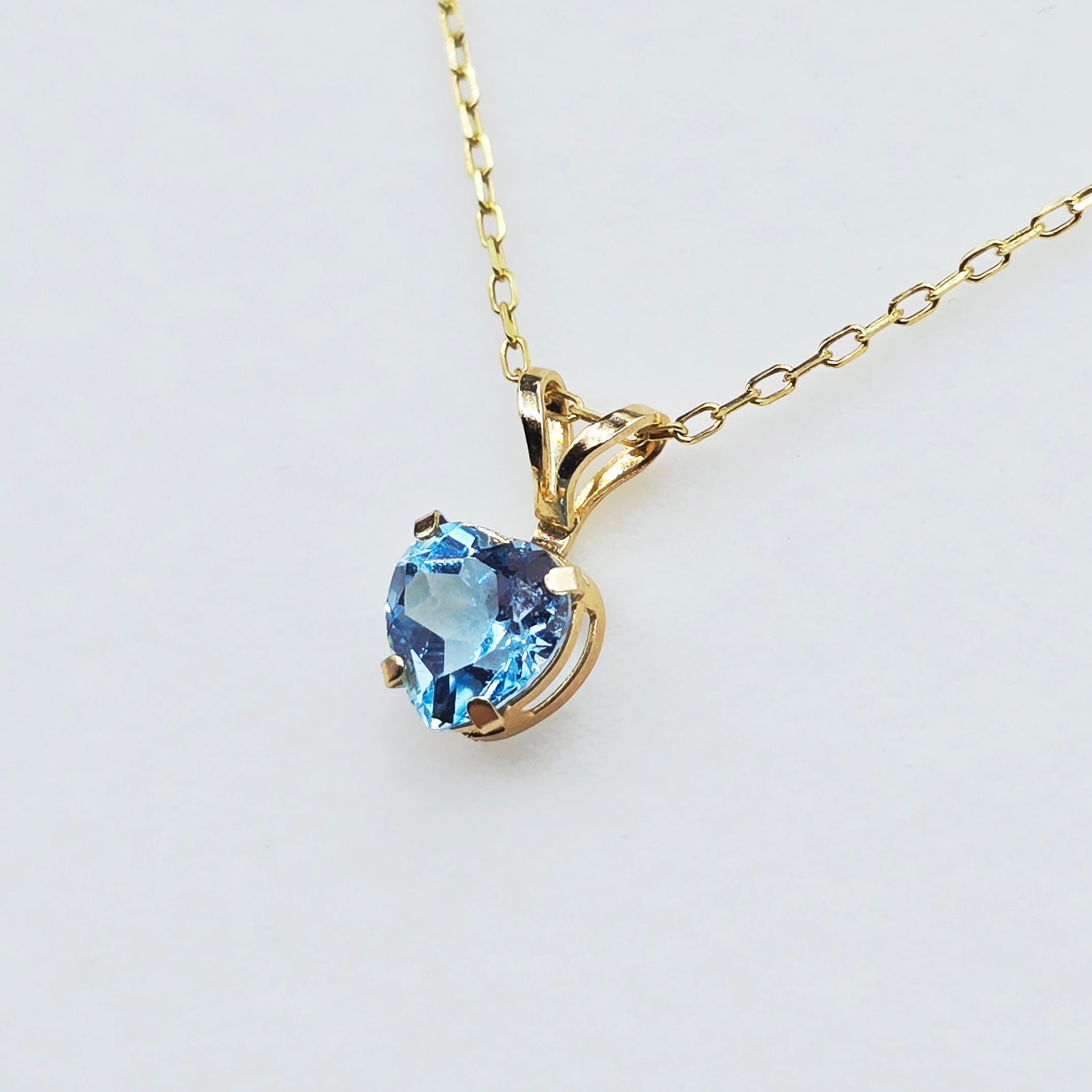 10K Solid Gold Blue Topaz Pendant Necklace , Genuine Blue Topaz Heart Necklace Charm in Solid Gold