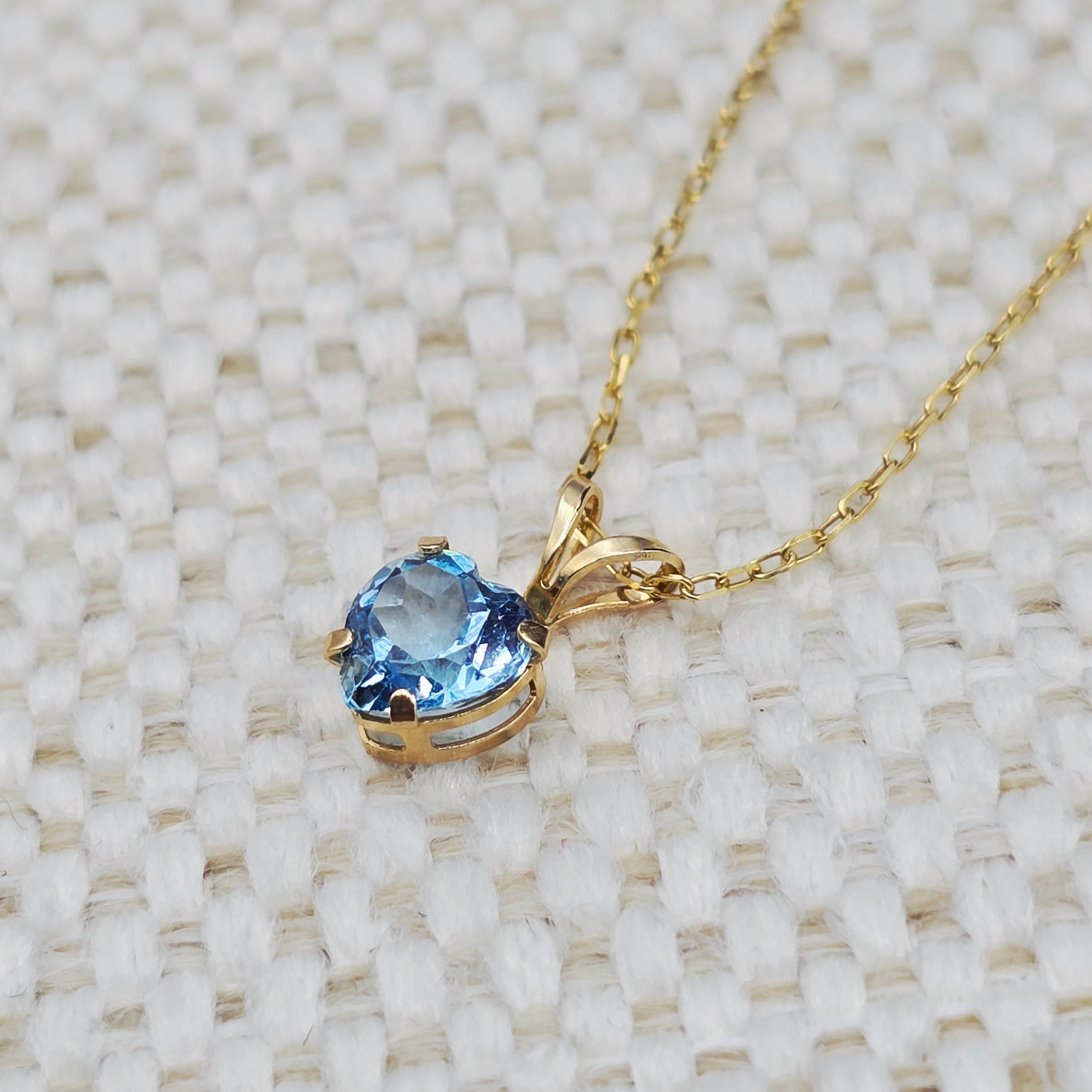 10K Solid Gold Blue Topaz Pendant Necklace , Genuine Blue Topaz Heart Necklace Charm in Solid Gold