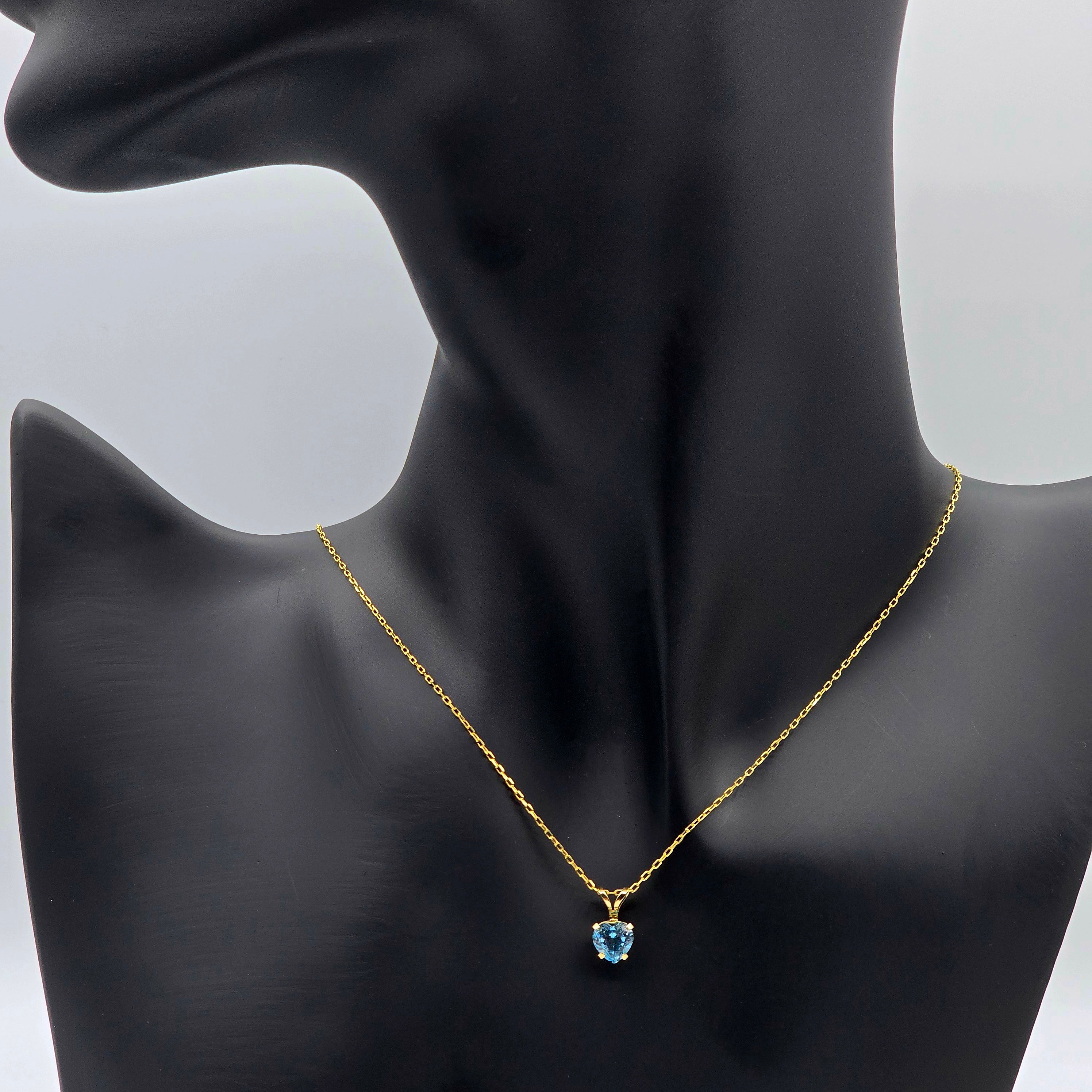 10K Solid Gold Blue Topaz Pendant Necklace , Genuine Blue Topaz Heart Necklace Charm in Solid Gold