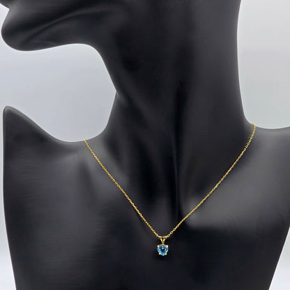10K Solid Gold Blue Topaz Pendant Necklace , Genuine Blue Topaz Heart Necklace Charm in Solid Gold