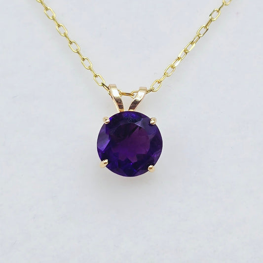 Gold Amethyst Pendant Necklace , 10K Yellow Gold Genuine Amethyst 6mm Pendant