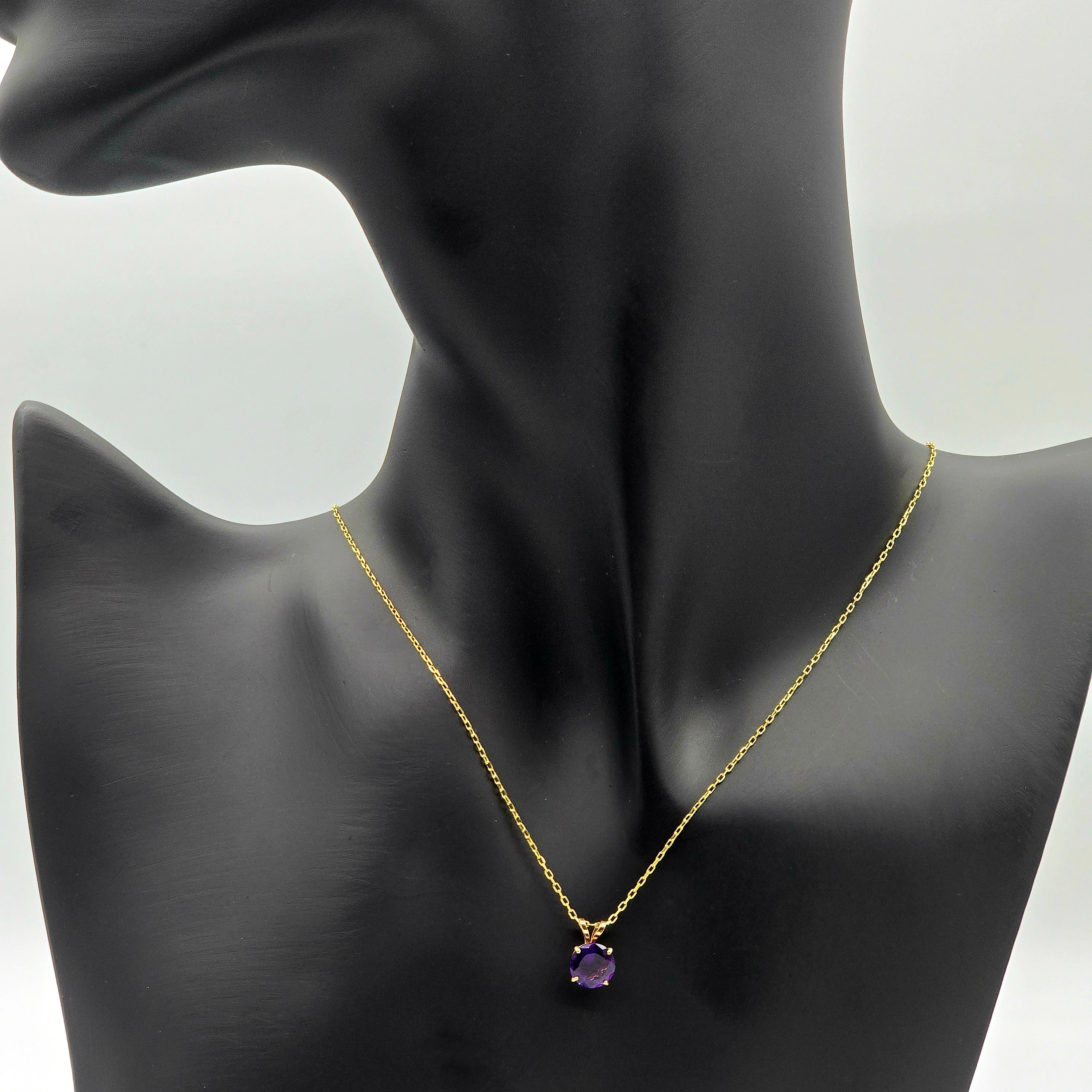 Gold Amethyst Pendant Necklace , 10K Yellow Gold Genuine Amethyst 6mm Pendant