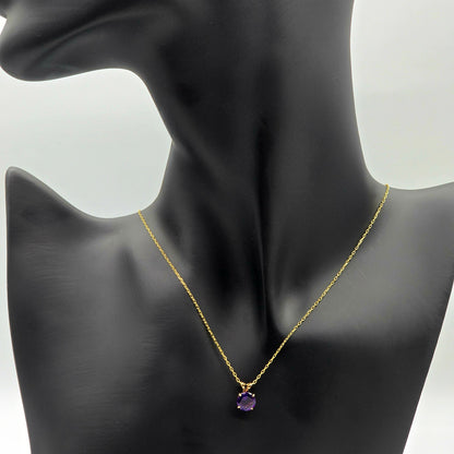 Gold Amethyst Pendant Necklace , 10K Yellow Gold Genuine Amethyst 6mm Pendant