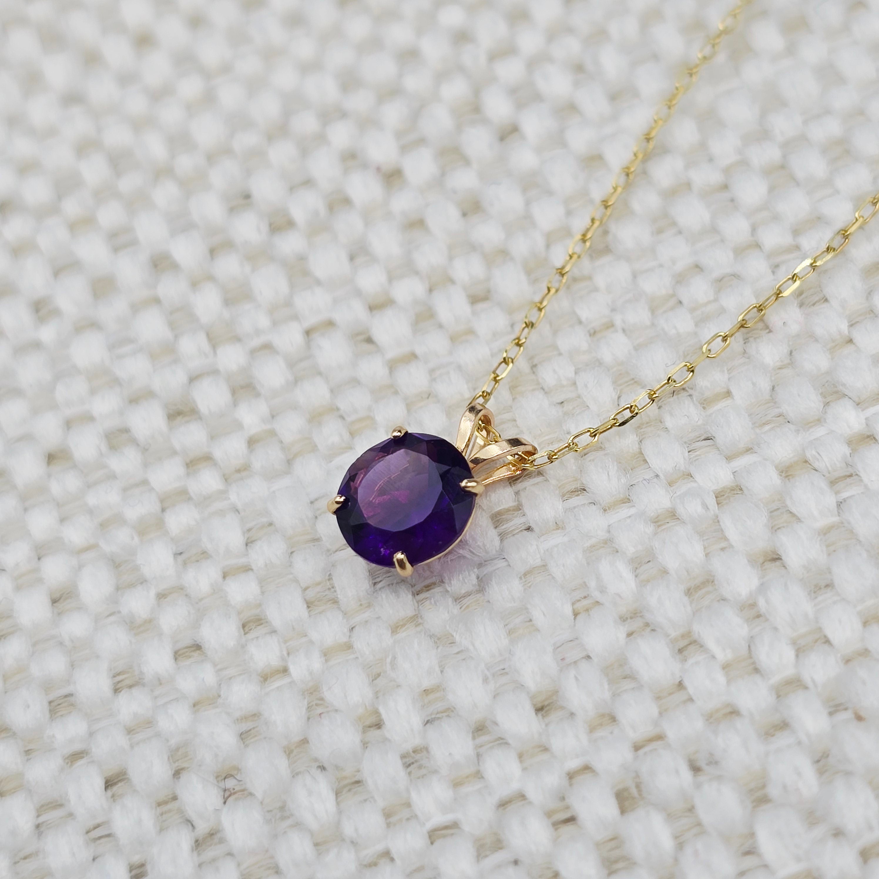 Gold Amethyst Pendant Necklace , 10K Yellow Gold Genuine Amethyst 6mm Pendant