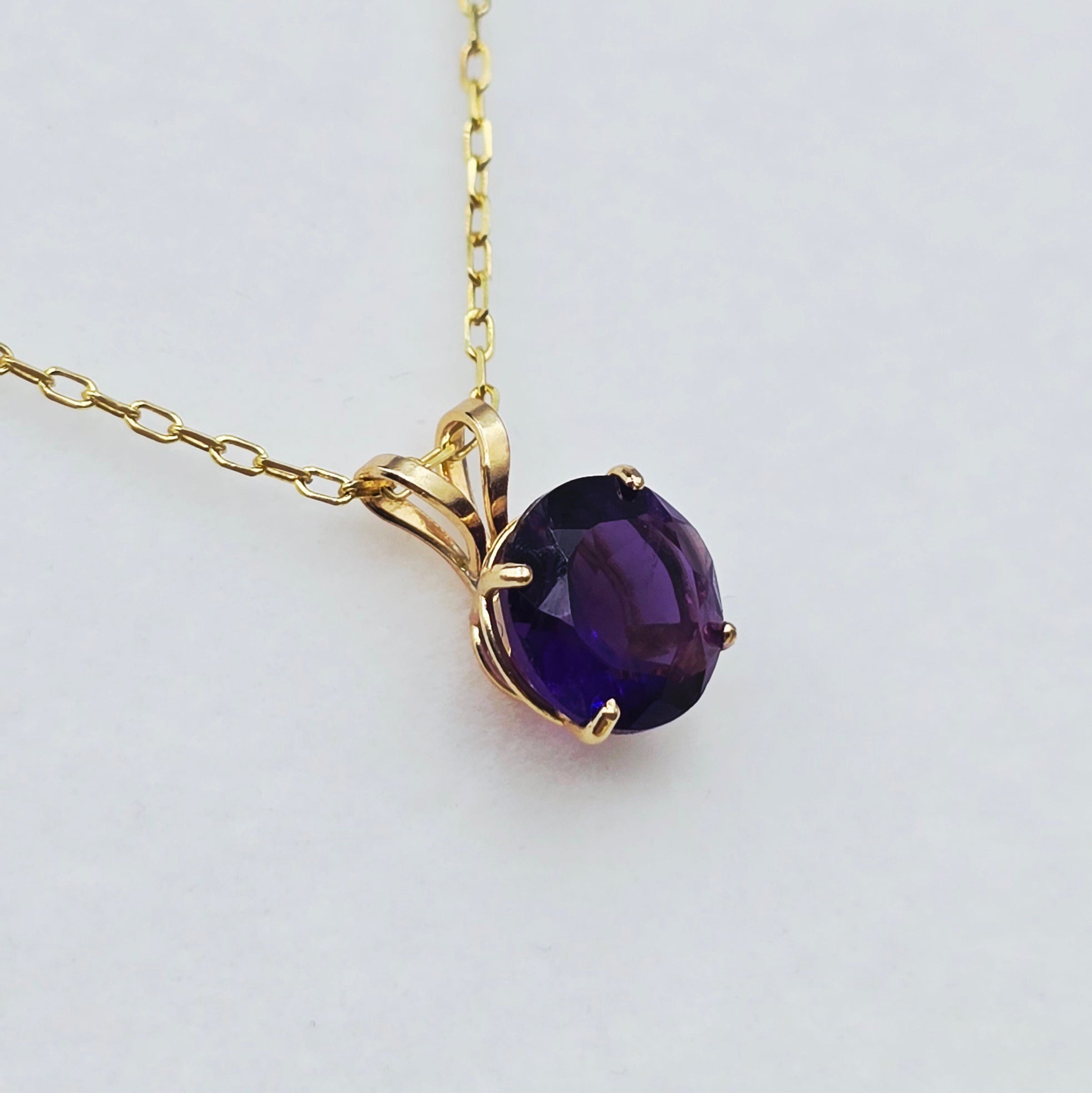 Gold Amethyst Pendant Necklace , 10K Yellow Gold Genuine Amethyst 6mm Pendant