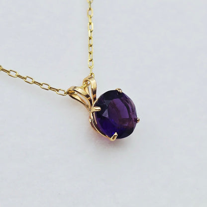 Gold Amethyst Pendant Necklace , 10K Yellow Gold Genuine Amethyst 6mm Pendant