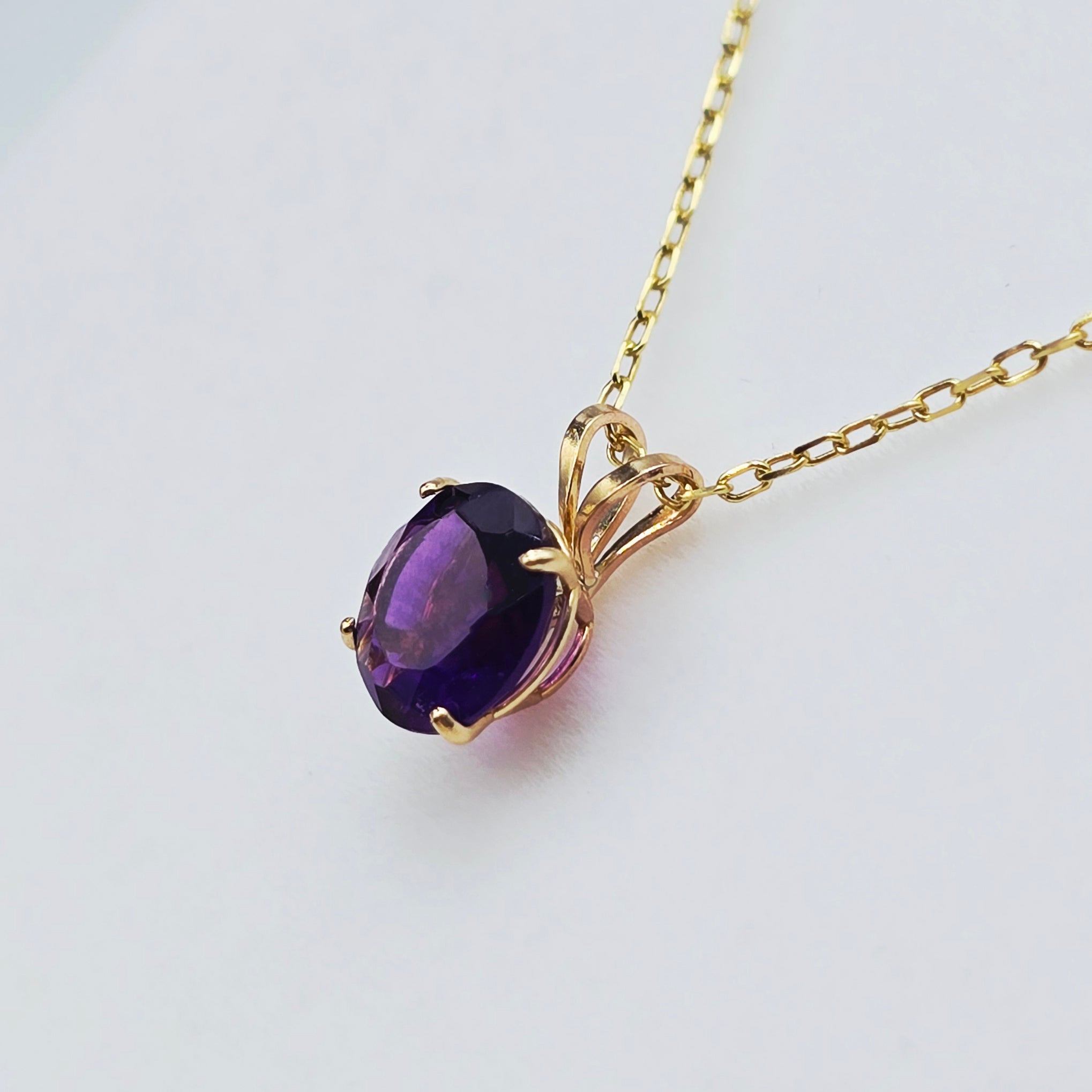 Gold Amethyst Pendant Necklace , 10K Yellow Gold Genuine Amethyst 6mm Pendant