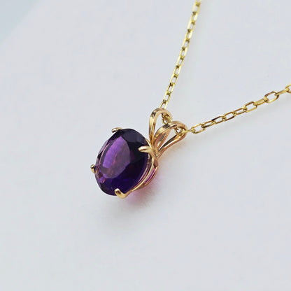 Gold Amethyst Pendant Necklace , 10K Yellow Gold Genuine Amethyst 6mm Pendant