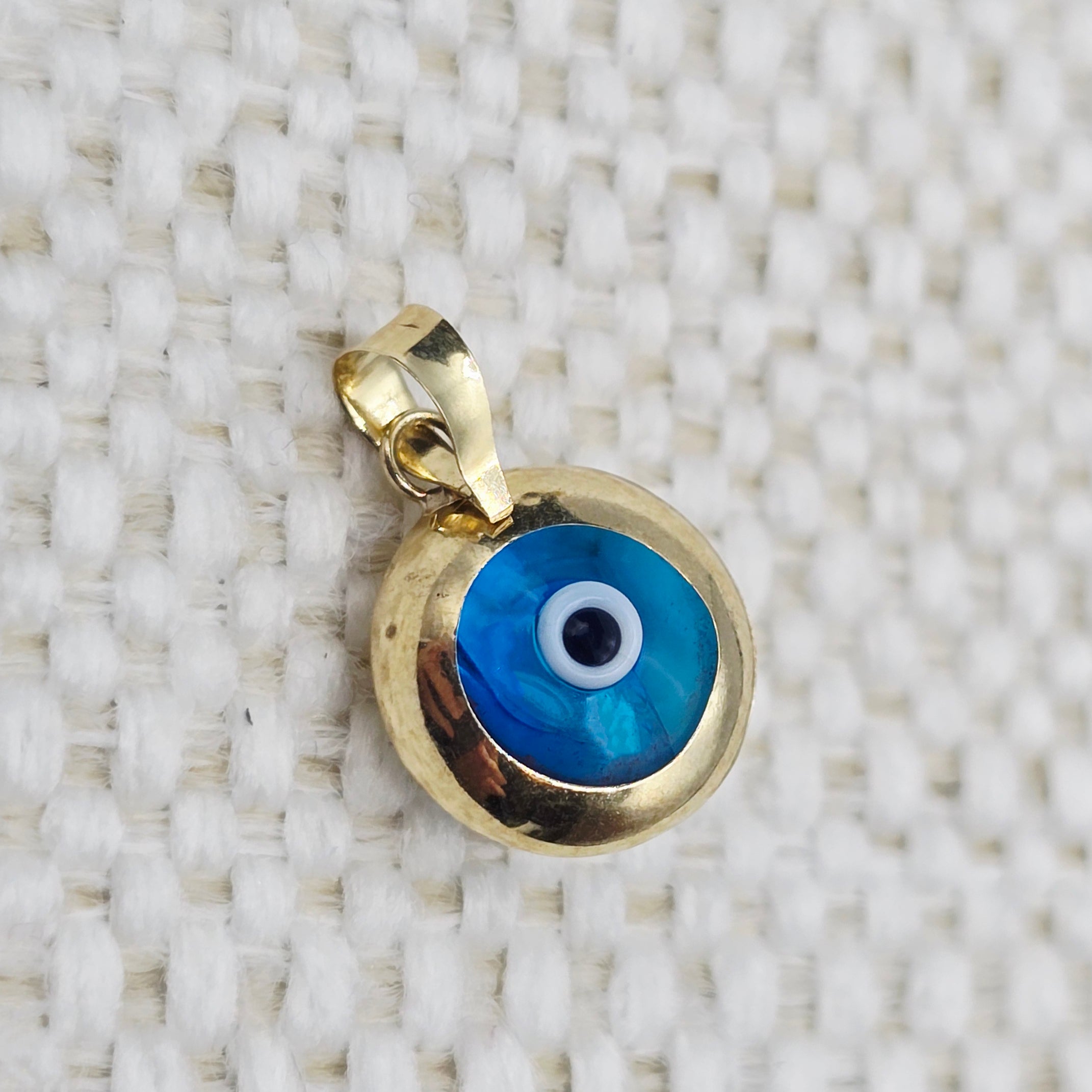 10K Gold Evil Eye Pendant Necklace: Blue Glass Amulet