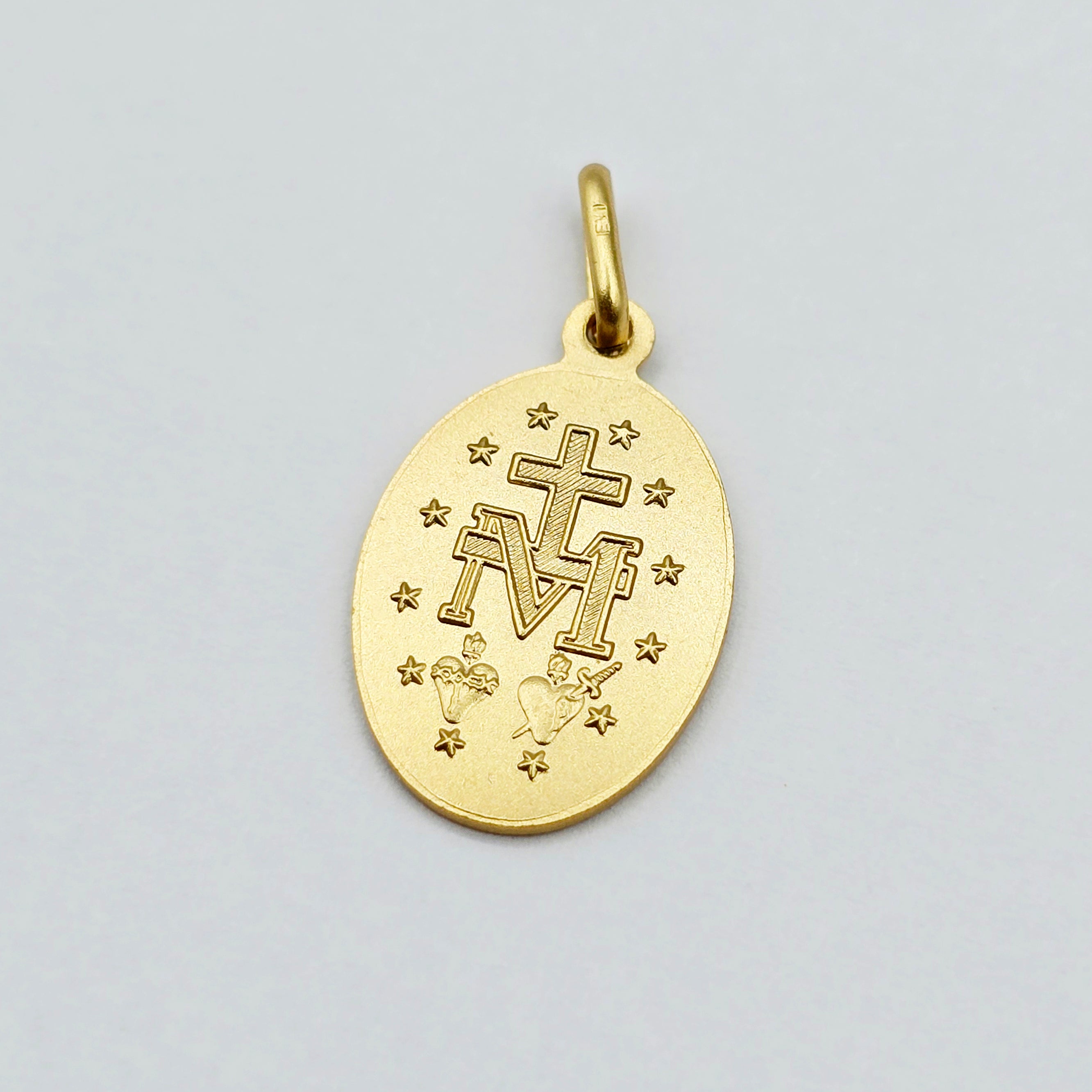 10K Solid Gold Miraculous Medal Pendant: Oval Virgin Mary Charm
