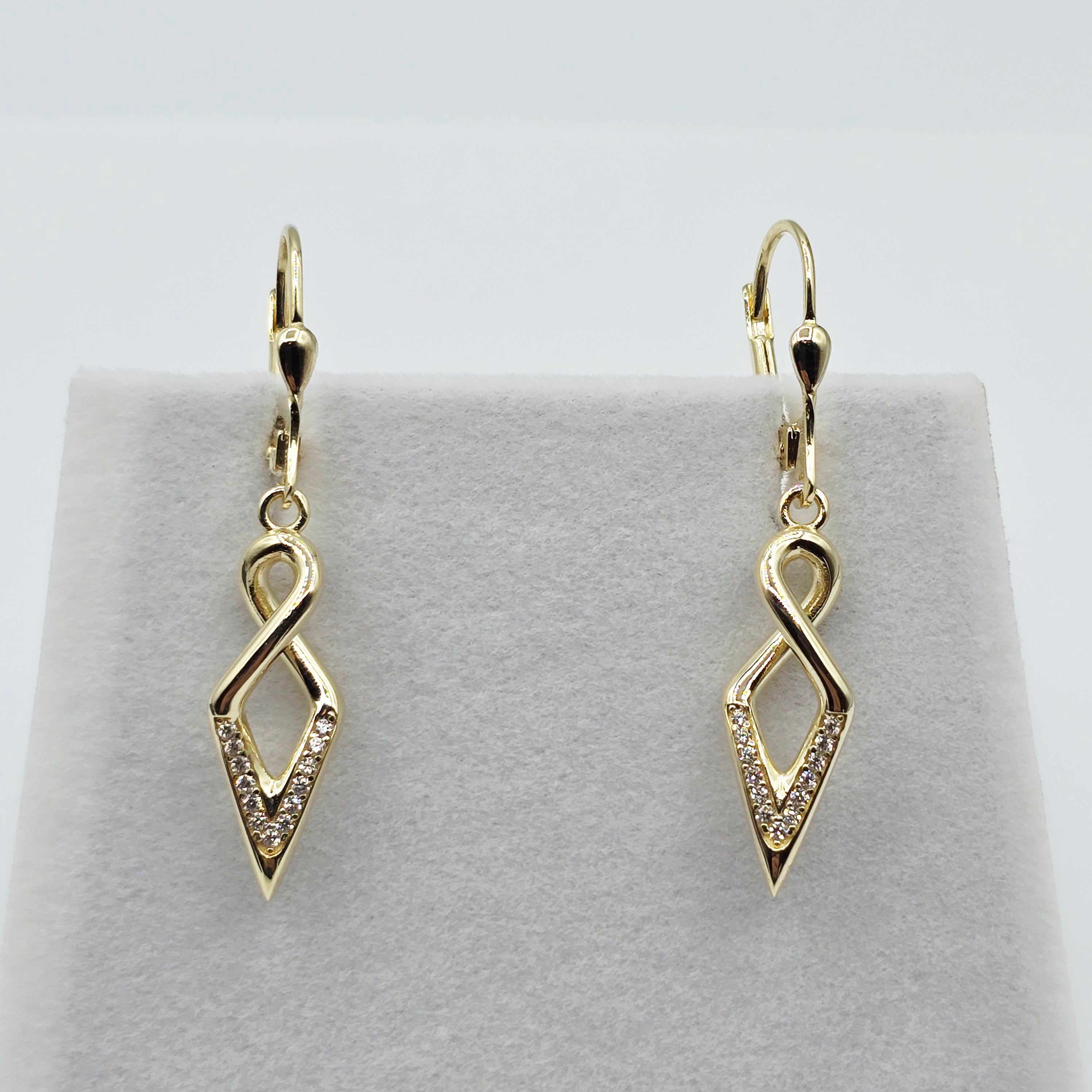 10K Yellow Gold Dangle Earrings: Cubic Zirconia Leverback Drop