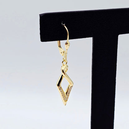 10K Yellow Gold Dangle Earrings: Cubic Zirconia Leverback Drop