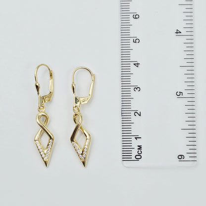10K Yellow Gold Dangle Earrings: Cubic Zirconia Leverback Drop
