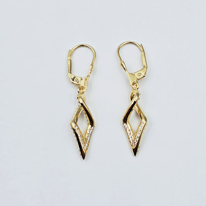 10K Yellow Gold Dangle Earrings: Cubic Zirconia Leverback Drop