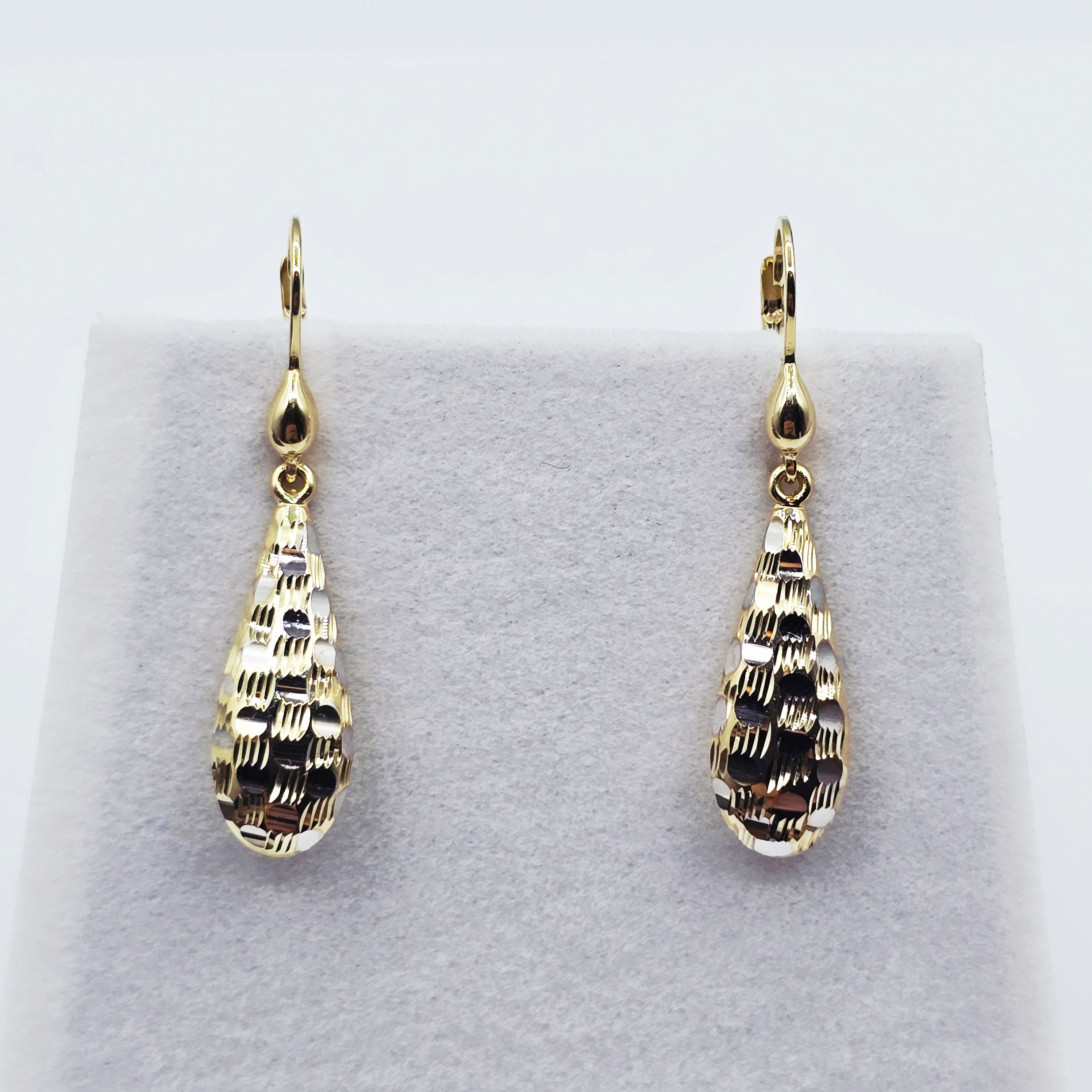 Two-Tone 10K Gold Teardrop Earrings: Yellow & White Gold Dangle