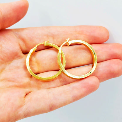 10K Yellow Gold Hoop Earrings,  30mm Classic Thick Gold Hoops for Women
