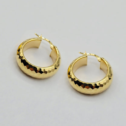 10K Yellow Gold Hoop Earrings,  10K Yellow Gold Hammered Hoop Earrings | 23mm Chunky Textured Gold Hoops