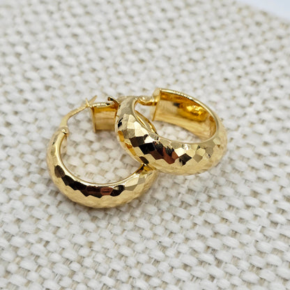 10K Yellow Gold Hoop Earrings,  10K Yellow Gold Hammered Hoop Earrings | 23mm Chunky Textured Gold Hoops