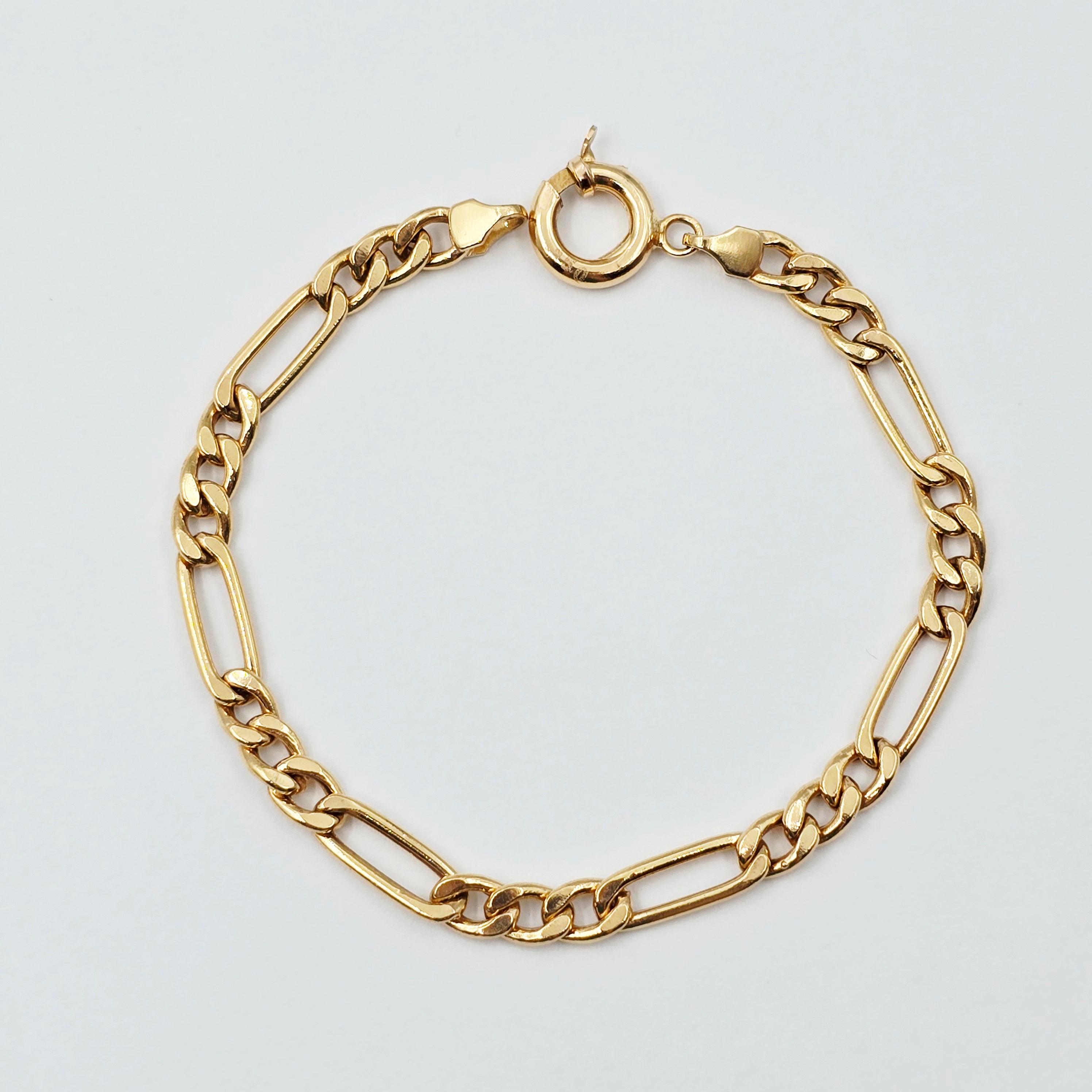 18K Solid Gold Figaro Chain Bracelet , Classic Solid Gold Link Bracelet for Women & Men 7 inches