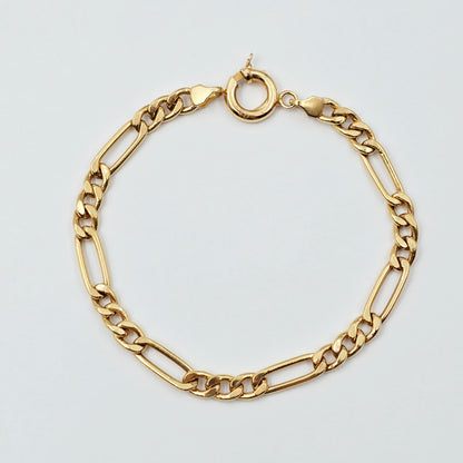 18K Solid Gold Figaro Chain Bracelet , Classic Solid Gold Link Bracelet for Women & Men 7 inches