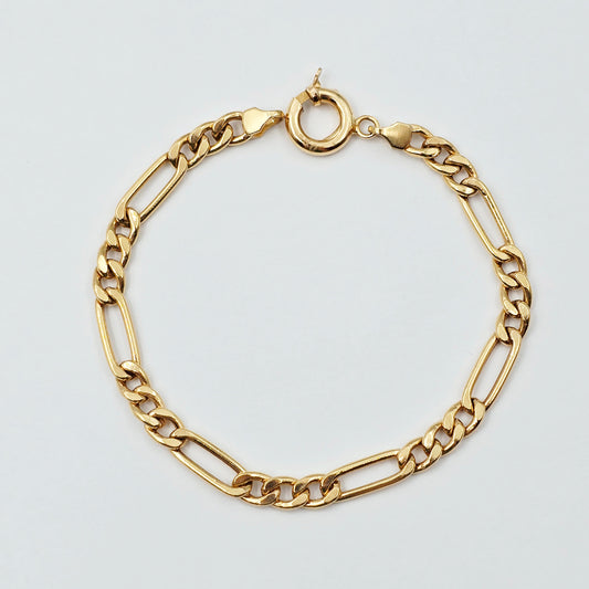 18K Solid Gold Figaro Chain Bracelet , Classic Solid Gold Link Bracelet for Women & Men 7 inches