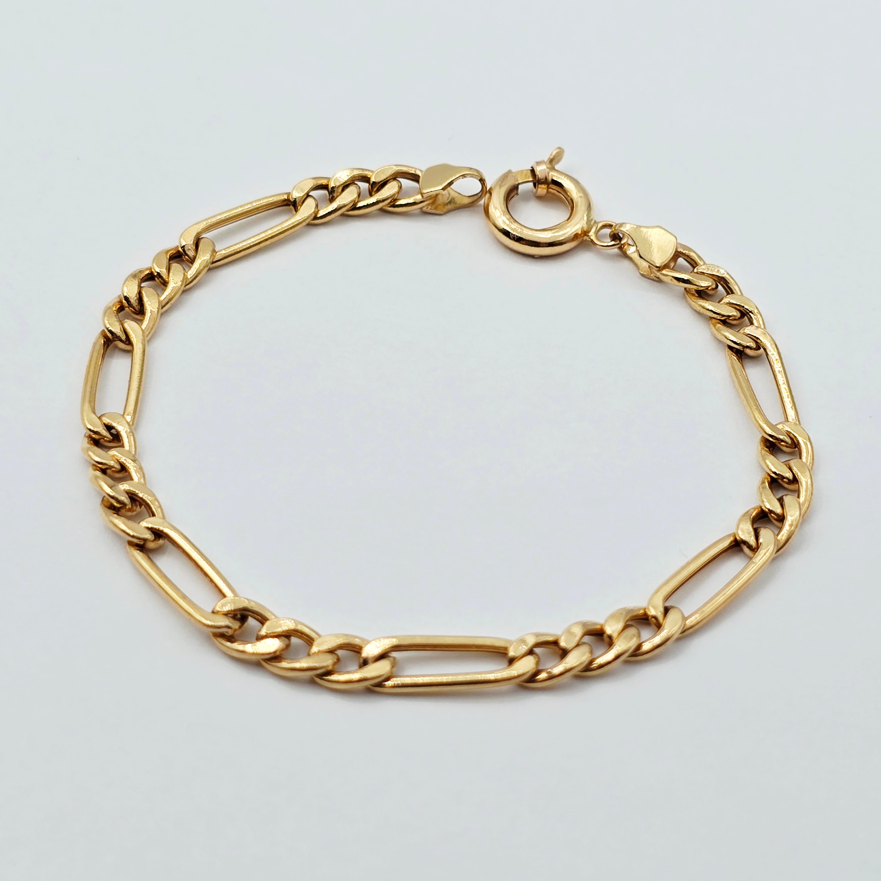 18K Solid Gold Figaro Chain Bracelet , Classic Solid Gold Link Bracelet for Women & Men 7 inches