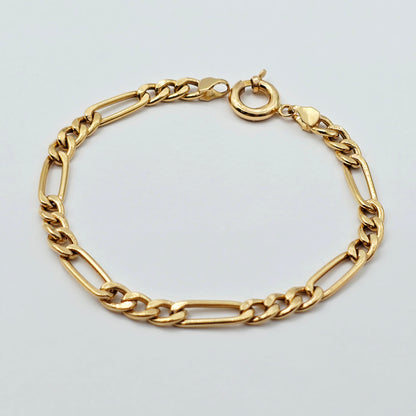 18K Solid Gold Figaro Chain Bracelet , Classic Solid Gold Link Bracelet for Women & Men 7 inches
