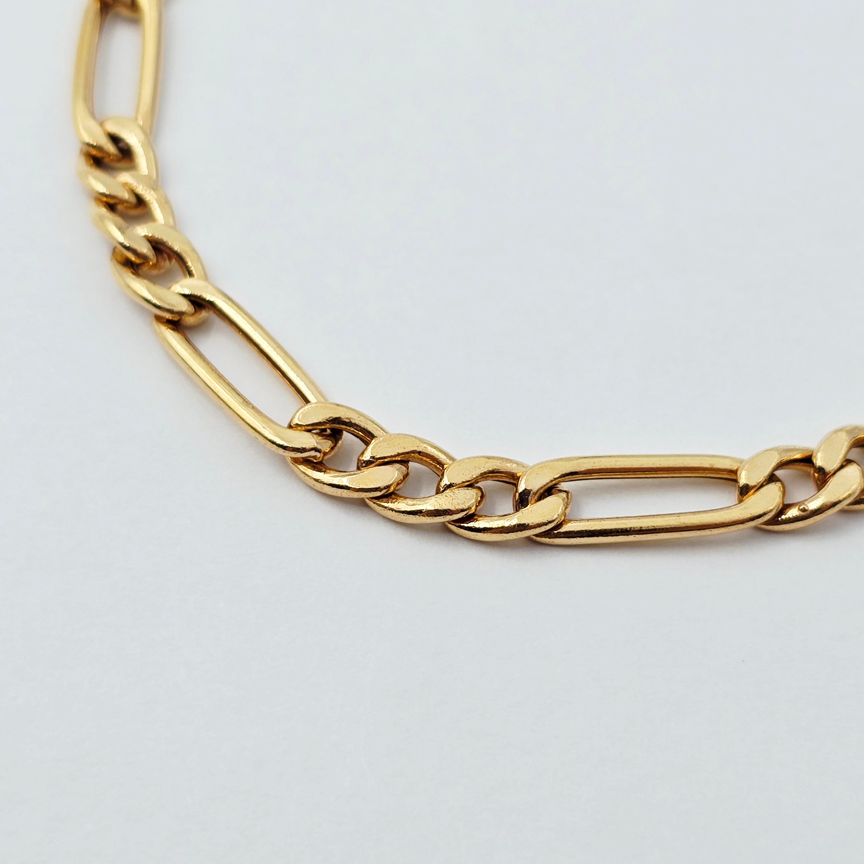 18K Solid Gold Figaro Chain Bracelet , Classic Solid Gold Link Bracelet for Women & Men 7 inches