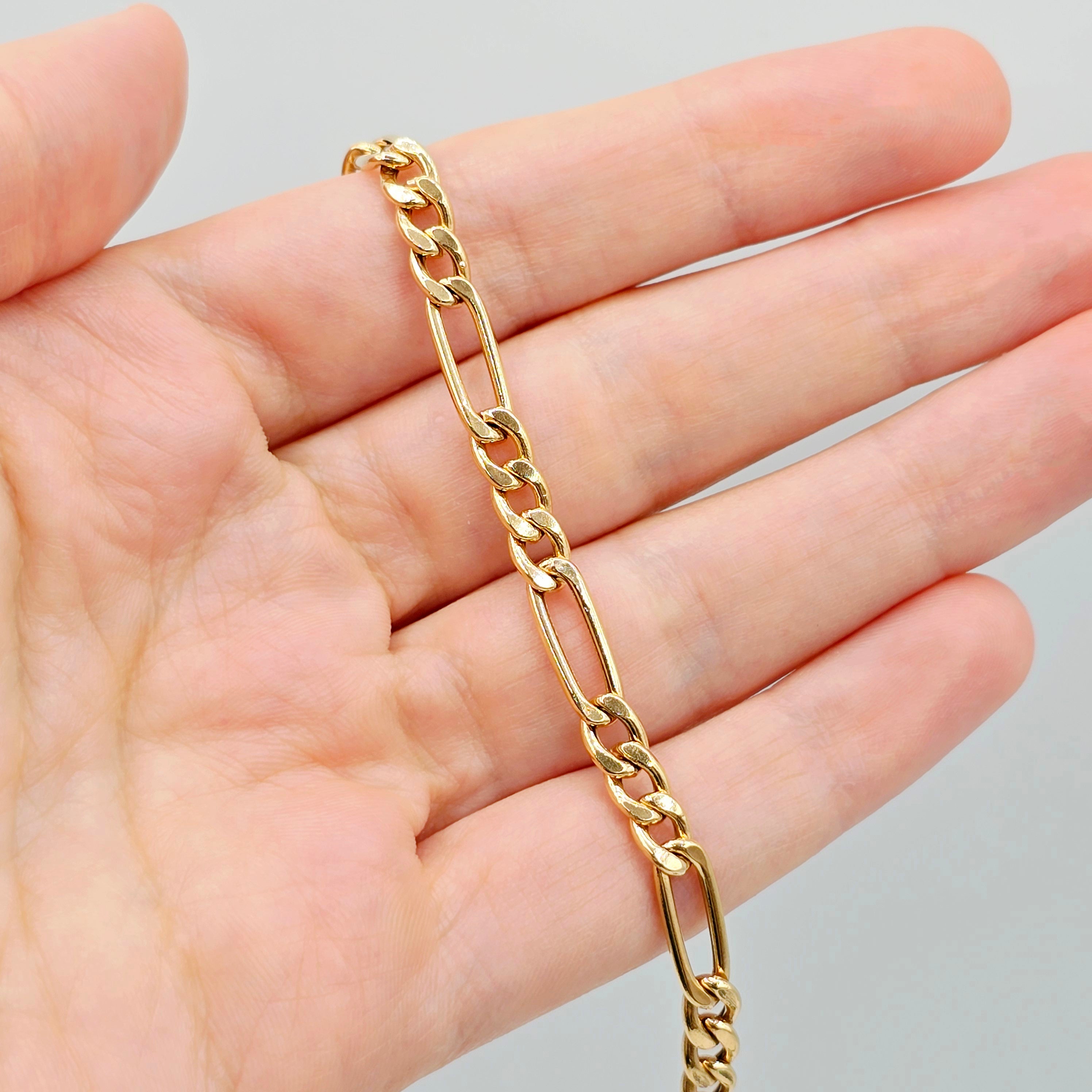 18K Solid Gold Figaro Chain Bracelet , Classic Solid Gold Link Bracelet for Women & Men 7 inches
