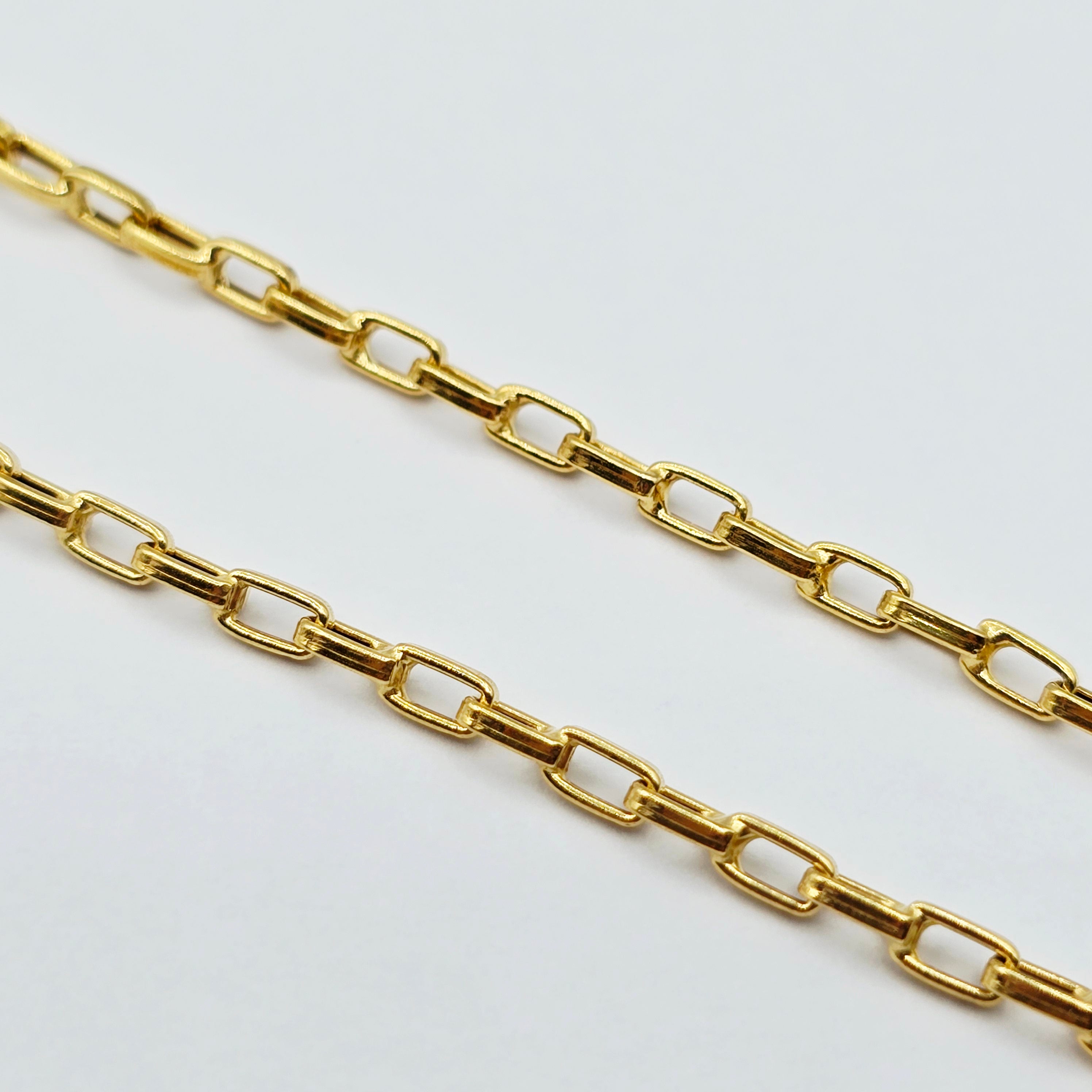 18K Solid Gold Link Necklace, Solid Gold Rectangular Link Chain 17", 2.5mm, Everyday Gold Chain, Women’s Gold Chain