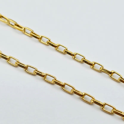 18K Solid Gold Link Necklace, Solid Gold Rectangular Link Chain 17", 2.5mm, Everyday Gold Chain, Women’s Gold Chain