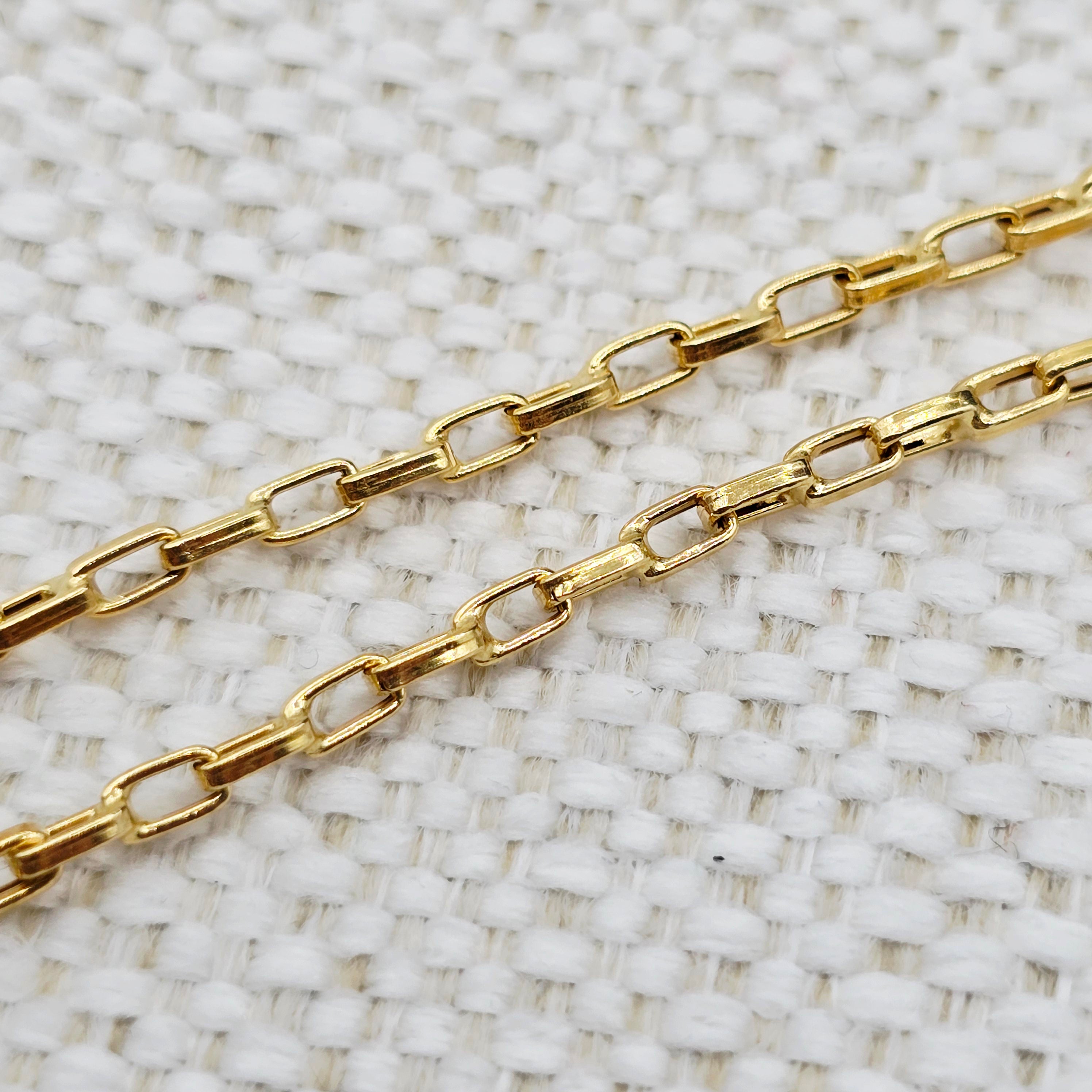 18K Solid Gold Link Necklace, Solid Gold Rectangular Link Chain 17", 2.5mm, Everyday Gold Chain, Women’s Gold Chain