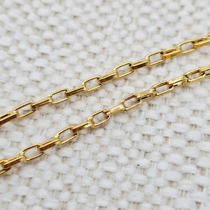 18K Solid Gold Link Necklace, Solid Gold Rectangular Link Chain 17", 2.5mm, Everyday Gold Chain, Women’s Gold Chain