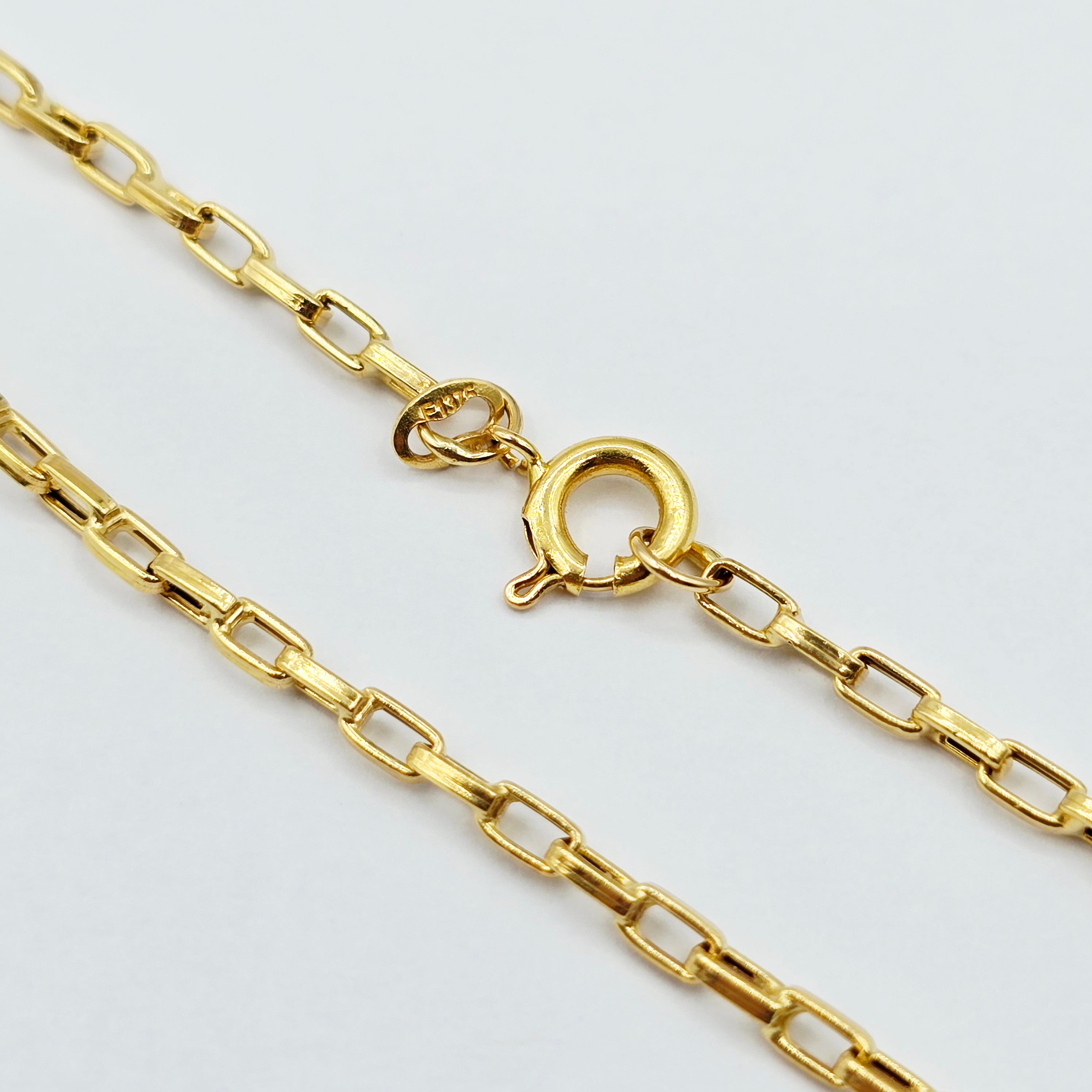 18K Solid Gold Link Necklace, Solid Gold Rectangular Link Chain 17", 2.5mm, Everyday Gold Chain, Women’s Gold Chain