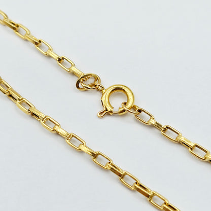 18K Solid Gold Link Necklace, Solid Gold Rectangular Link Chain 17", 2.5mm, Everyday Gold Chain, Women’s Gold Chain