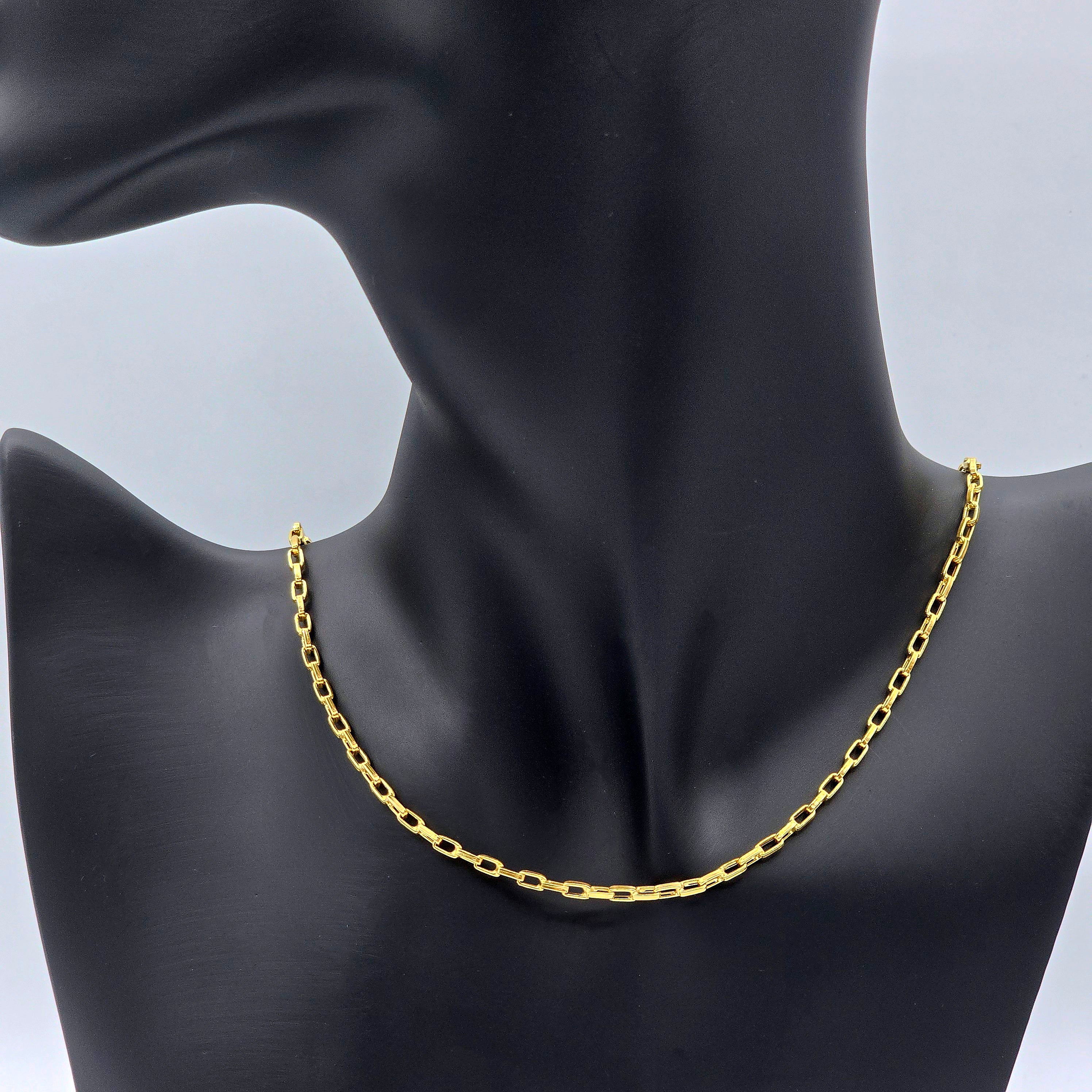18K Solid Gold Link Necklace, Solid Gold Rectangular Link Chain 17", 2.5mm, Everyday Gold Chain, Women’s Gold Chain