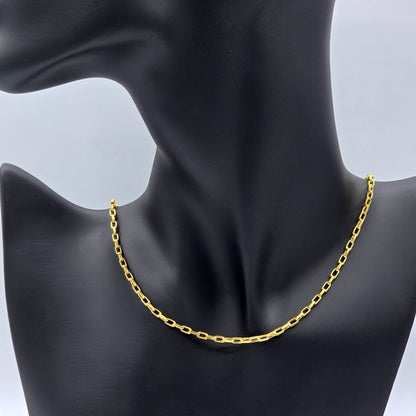 18K Solid Gold Link Necklace, Solid Gold Rectangular Link Chain 17", 2.5mm, Everyday Gold Chain, Women’s Gold Chain