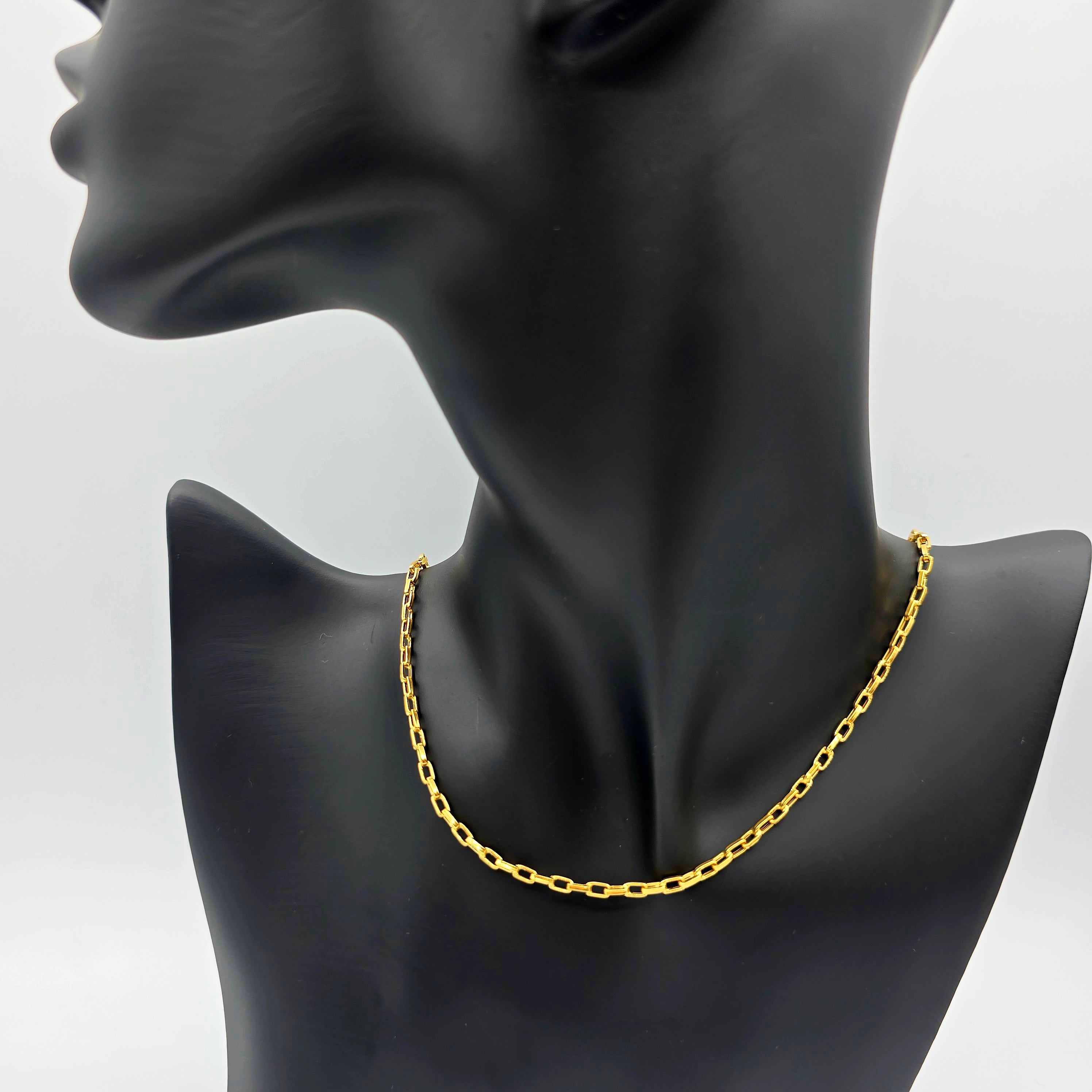 18K Solid Gold Link Necklace, Solid Gold Rectangular Link Chain 17", 2.5mm, Everyday Gold Chain, Women’s Gold Chain