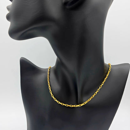 18K Solid Gold Link Necklace, Solid Gold Rectangular Link Chain 17", 2.5mm, Everyday Gold Chain, Women’s Gold Chain