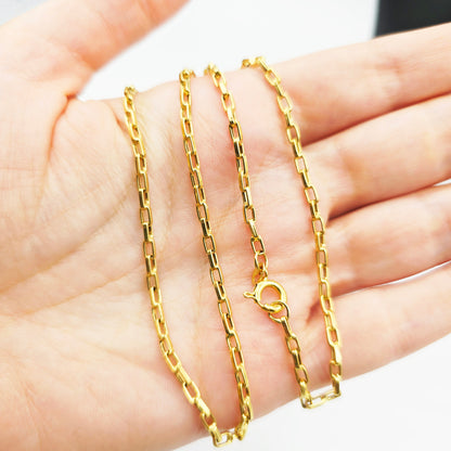 18K Solid Gold Link Necklace, Solid Gold Rectangular Link Chain 17", 2.5mm, Everyday Gold Chain, Women’s Gold Chain
