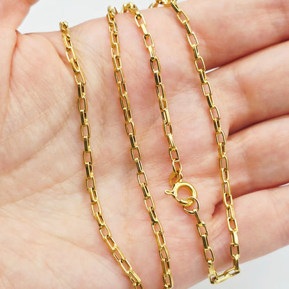 18K Solid Gold Link Necklace, Solid Gold Rectangular Link Chain 17", 2.5mm, Everyday Gold Chain, Women’s Gold Chain