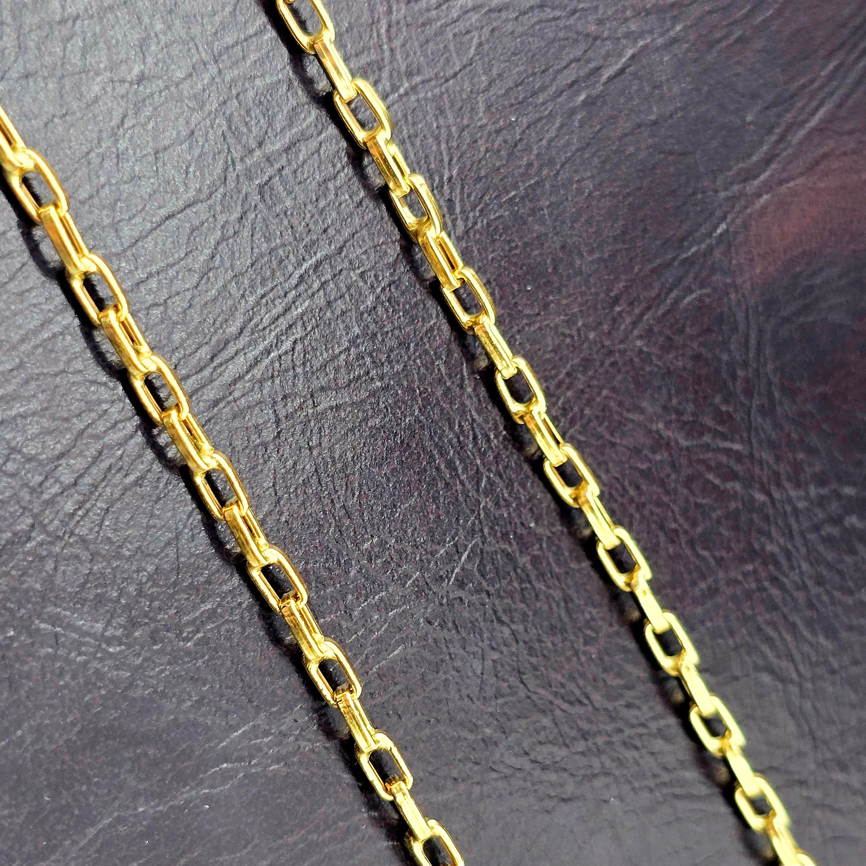 18K Solid Gold Link Necklace, Solid Gold Rectangular Link Chain 17", 2.5mm, Everyday Gold Chain, Women’s Gold Chain