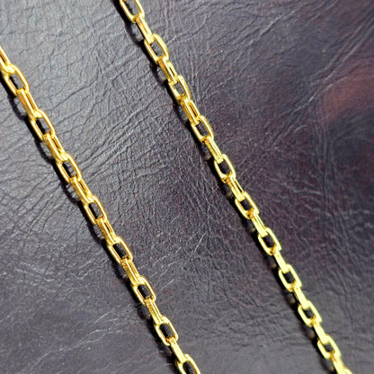 18K Solid Gold Link Necklace, Solid Gold Rectangular Link Chain 17", 2.5mm, Everyday Gold Chain, Women’s Gold Chain