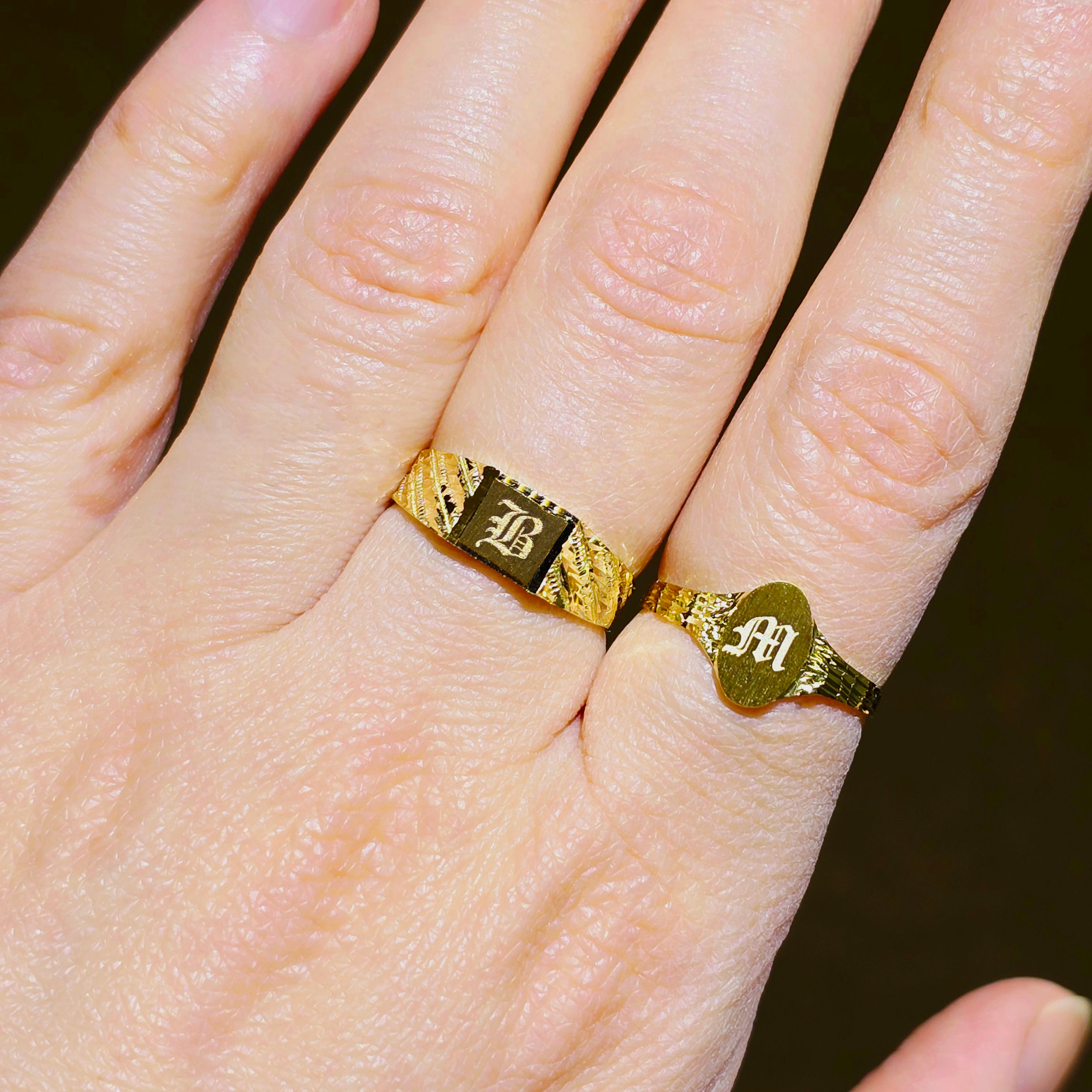 10K Solid Gold Signet Ring: Engravable Personalized Heirloom