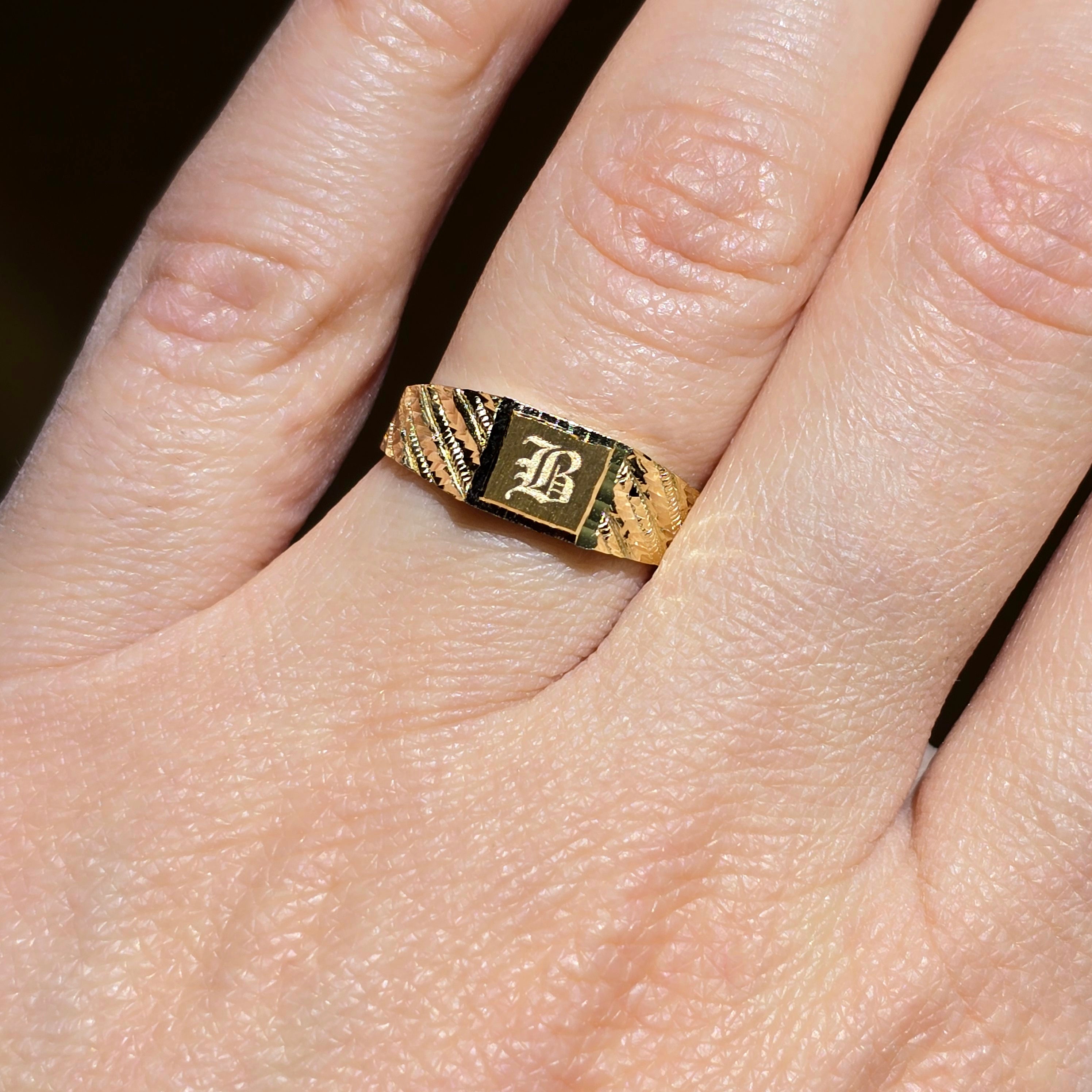 10K Solid Gold Signet Ring: Engravable Personalized Heirloom