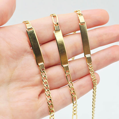 Solid Gold ID Bracelet 7.5" , Engravable Name Plate, Personalized Gold Bracelet, Gift Jewelry, Custom Name Jewelry Gift, Gold ID Bracelet