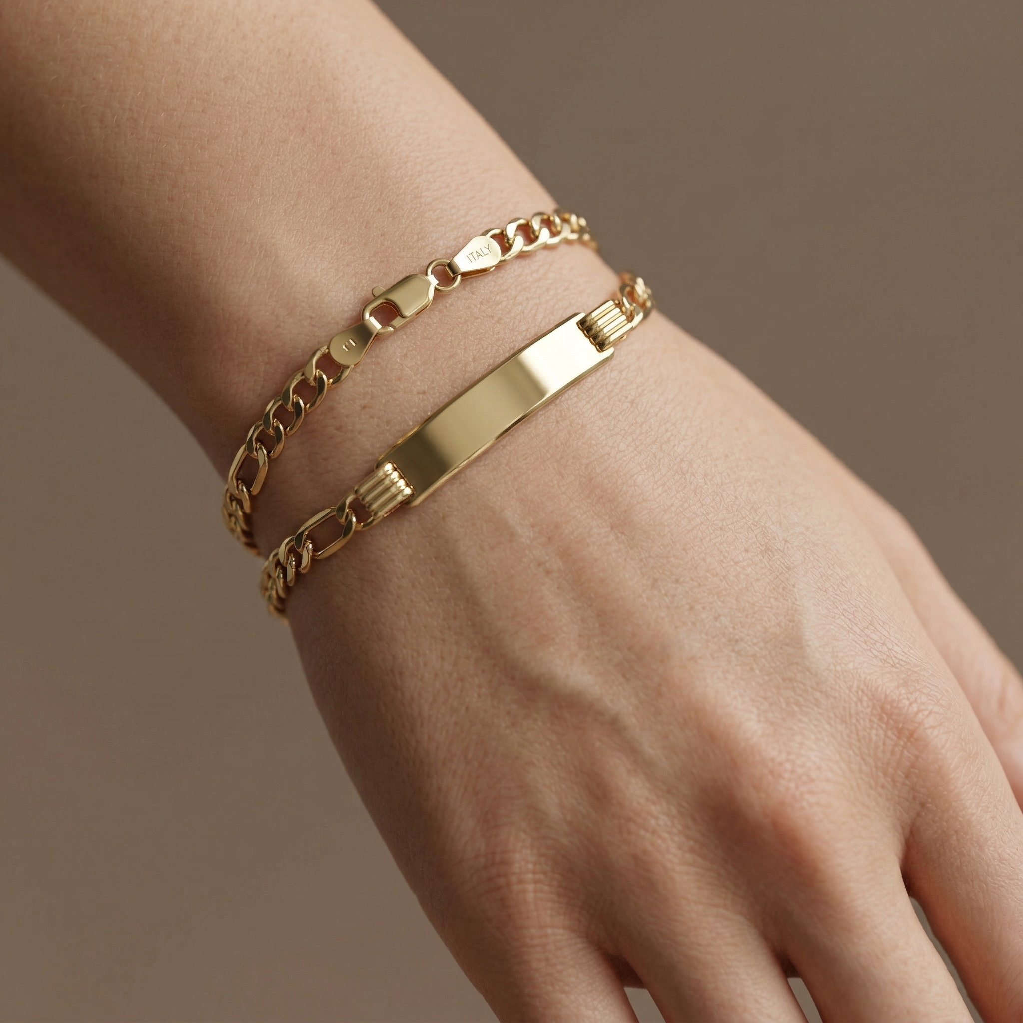 Solid 10K Gold ID Bracelet, Engravable Name Plate, 7.5 Inch, Custom Engraved Jewelry
