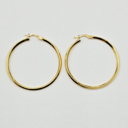 18K Solid Gold Hoop Earrings: Large Lightweight Everyday Hoops (44mm)