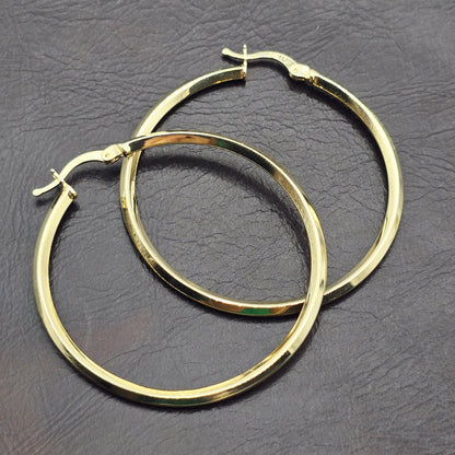 18K Solid Gold Hoop Earrings: Large Lightweight Everyday Hoops (44mm)